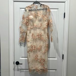 Elle Zeitoune midi dress. Nude/pink floral design. Size 12